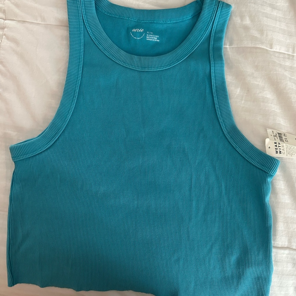 Aerie Blue Fitted Crop Tank Top